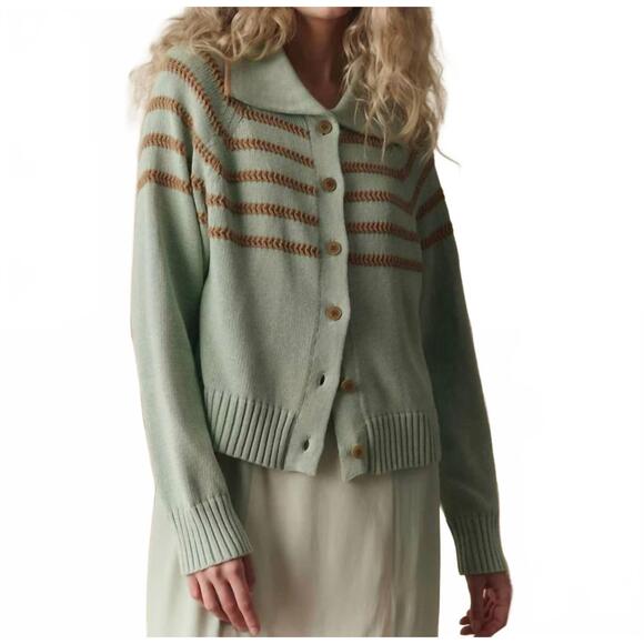 THE GREAT. Sweaters - NEW THE GREAT. scholar cardigan with crochet stripes in seafoam